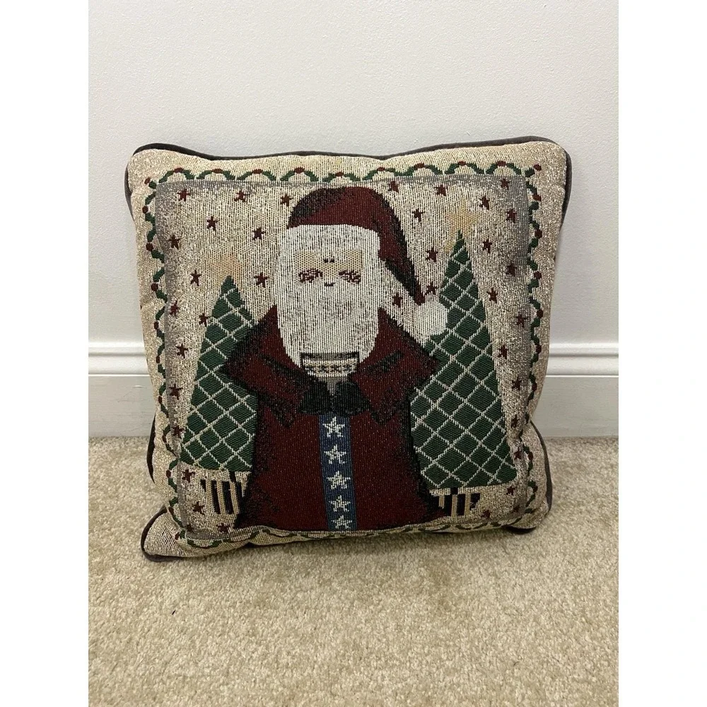 Vintage Santa Claus Christmas Tapestry Cross Stitch Pillow 14