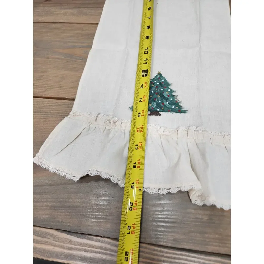 Linen Hand Painted Ruffle Christmas Tree Hand towel