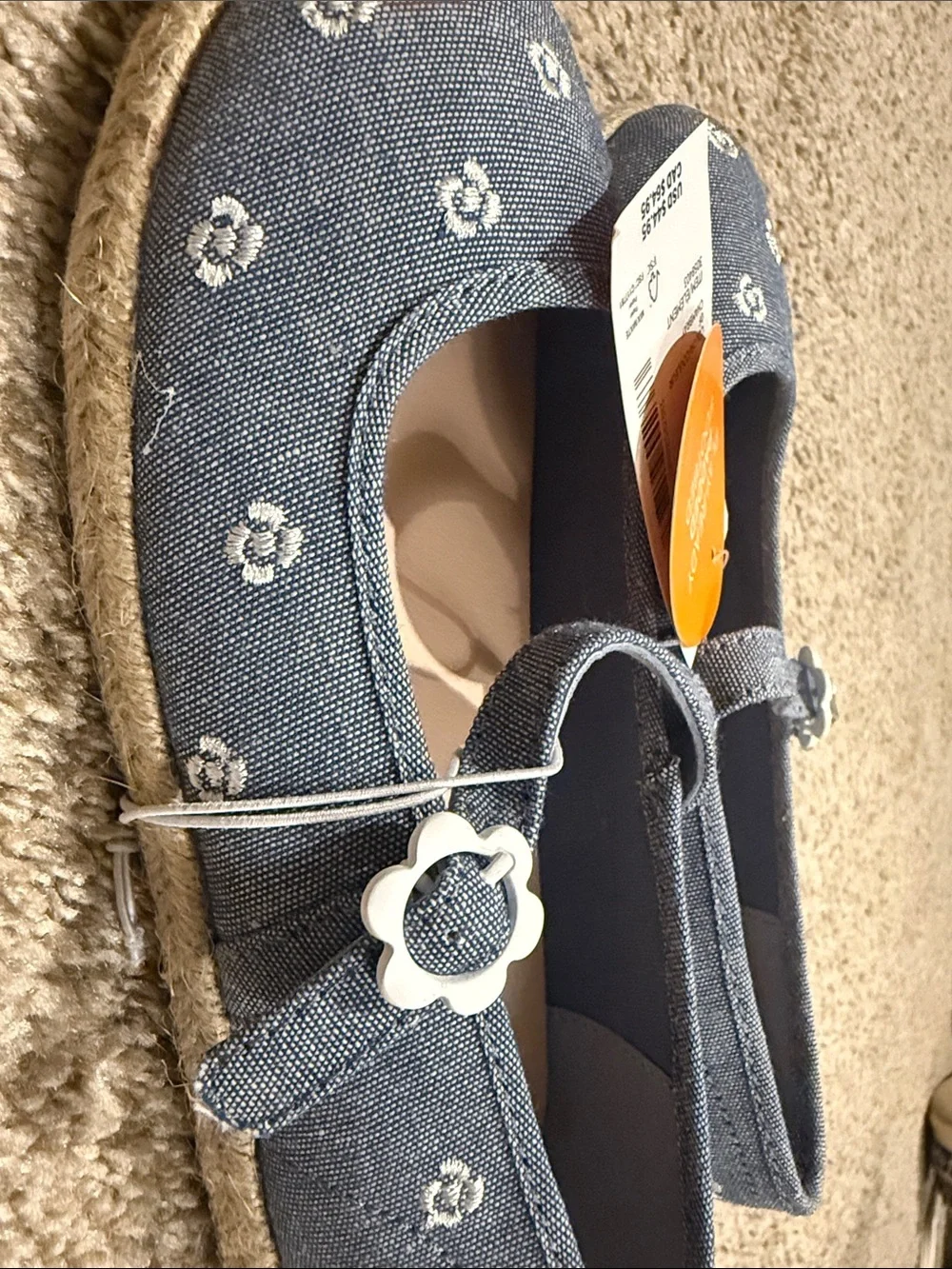 Gymboree Girls' Denim Blue Floral Mary Janes with Flower Buckles