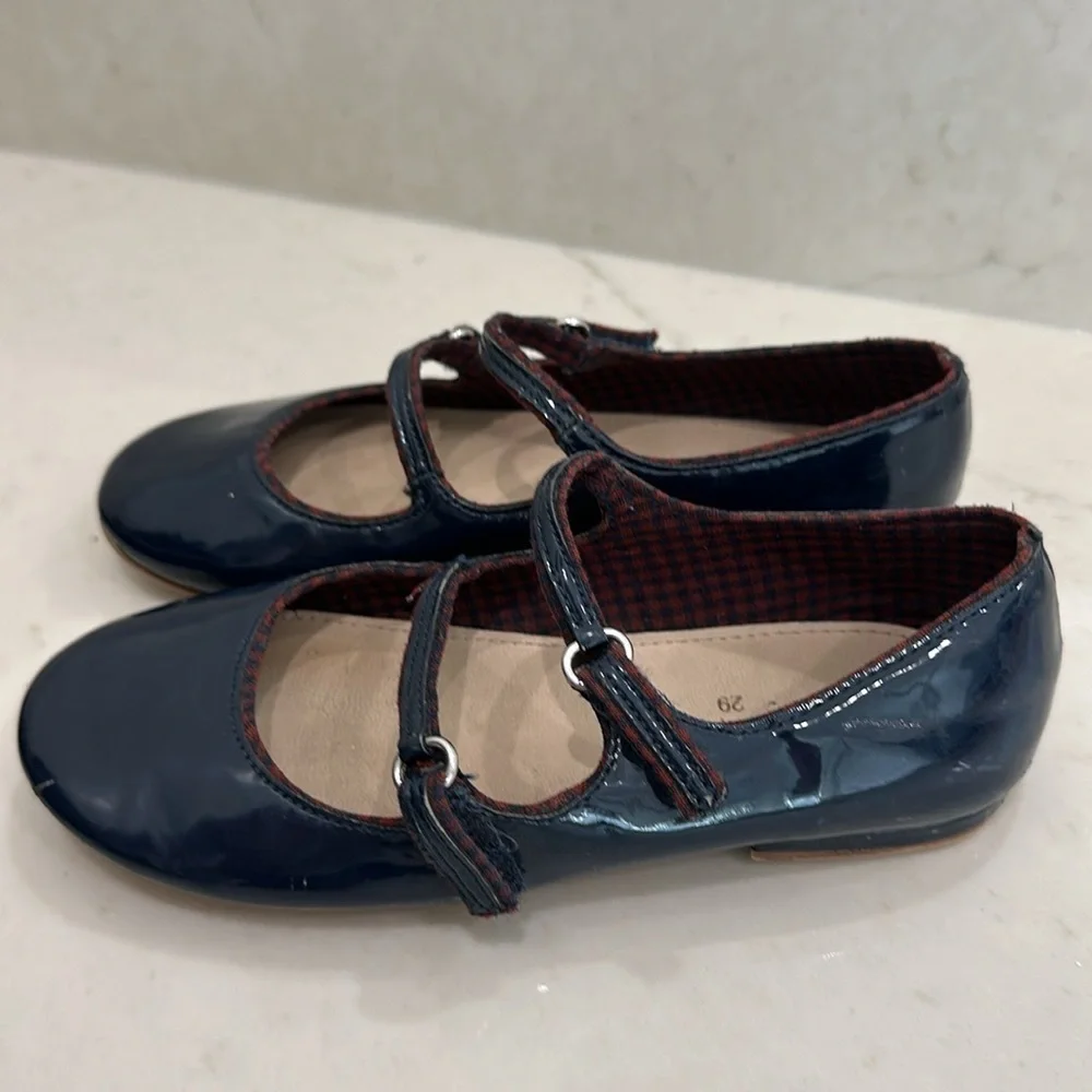 Zara Double Strap Patent Leather Dress Shoes Mary Jane’s navy burgundy 29.