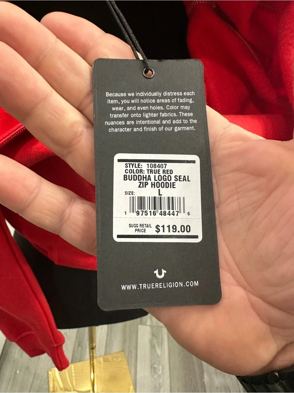 True Religion Red Full-Zip Hoodie with White Horseshoe