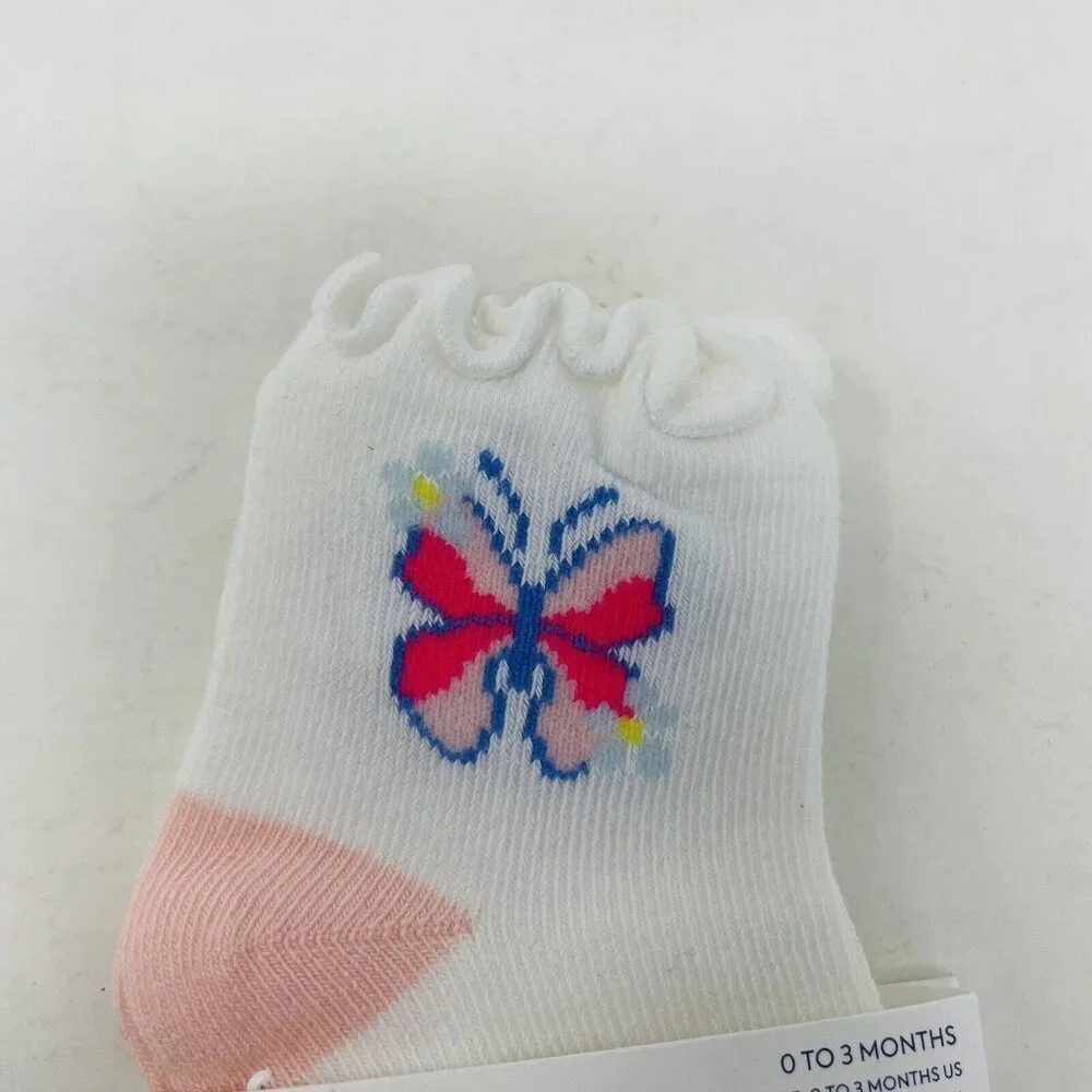 Janie and Jack Baby Girls 0-3 Months Butterfly Ruffle Ankle Socks‎ in White/Pink