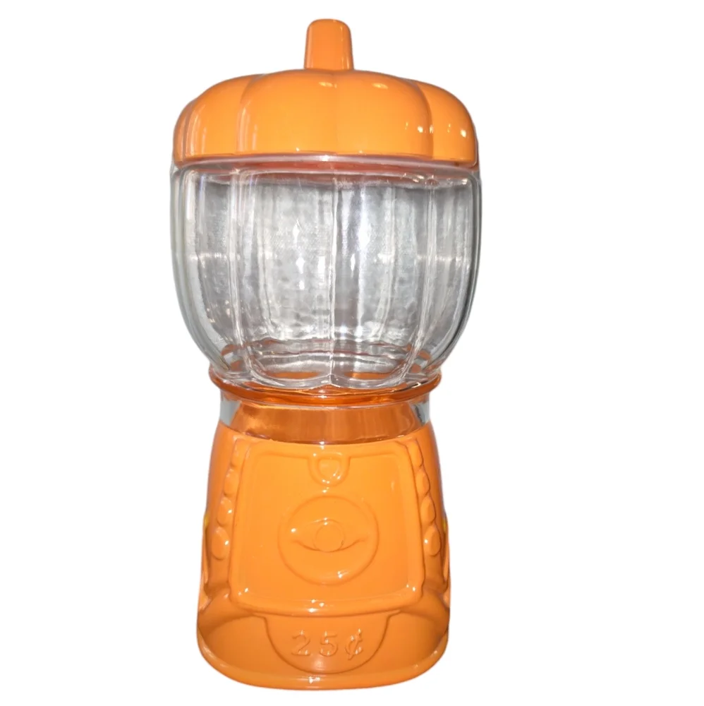 Target Orange Pumpkin Faux Gumball Machine Glass Sealed Storage Canister 9