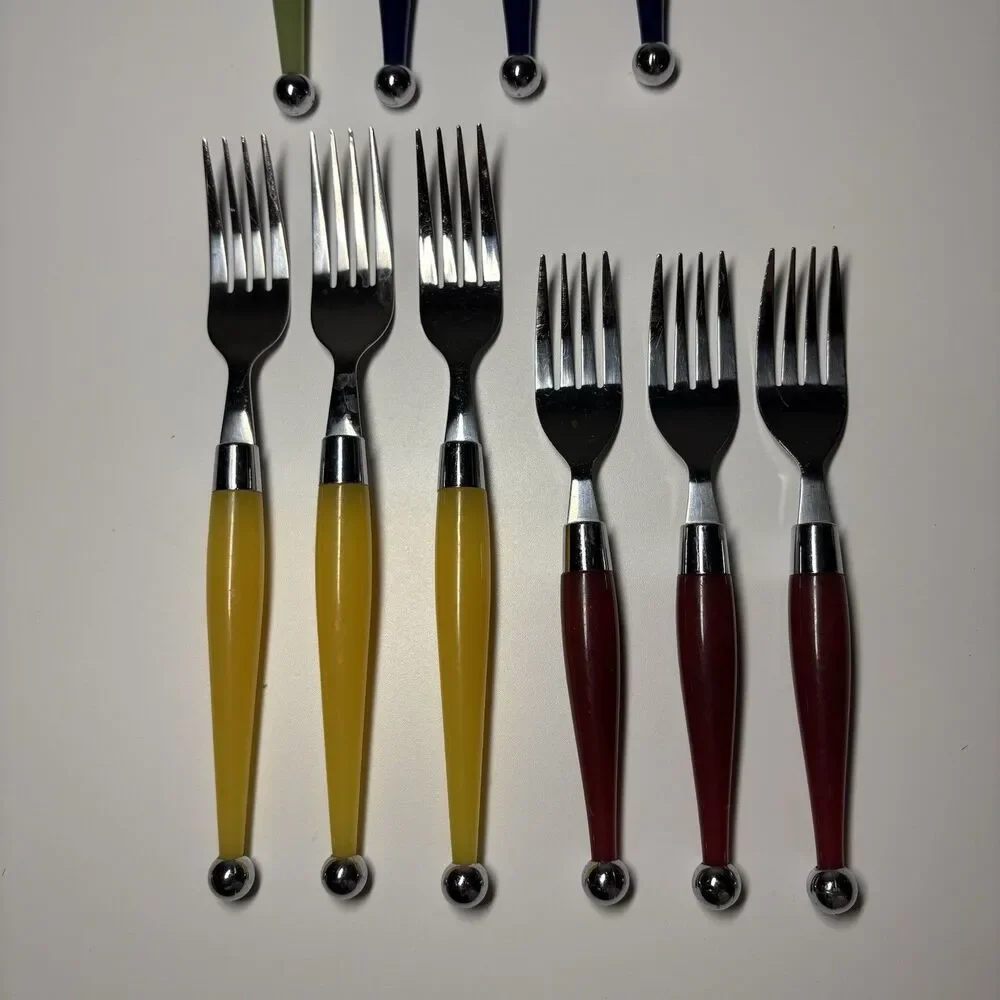 Vintage Retro Cambridge Stainless Flatware, Multi Color Lucite Handles 10-piece