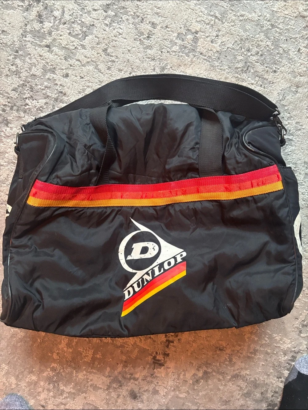 RETRO VINTAGE Dunlop Black Duffel Bag with Red and Yellow Stripe