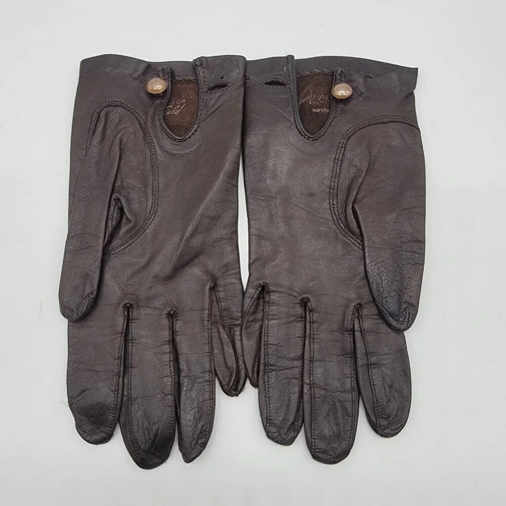Vintage‎ Alexette Bacmo Leather Gloves Size 6.5 Super Soft Brown Button Close