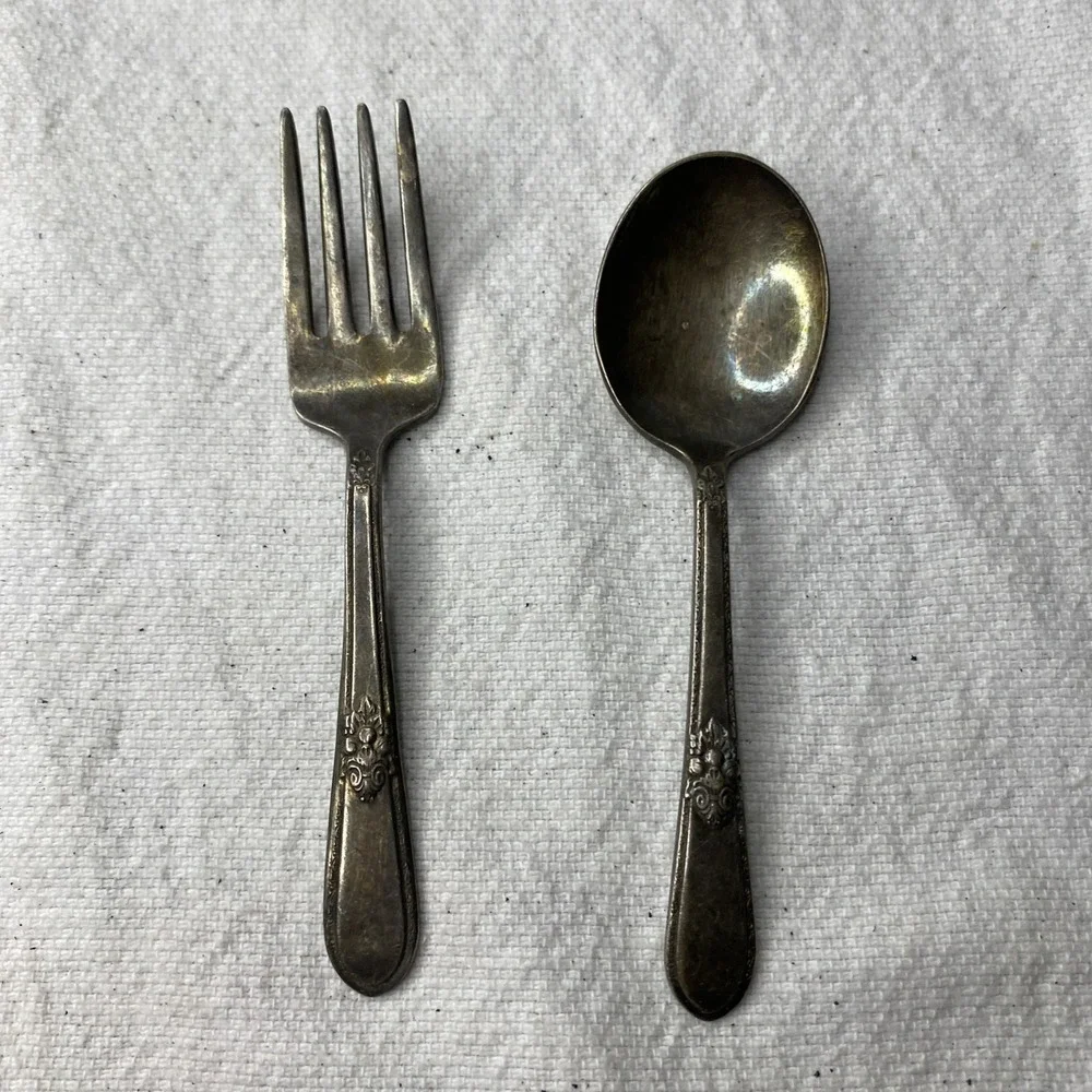 Baby Spoon And Fork 1847 Rogers Bros Silver Plated Adoration Pattern