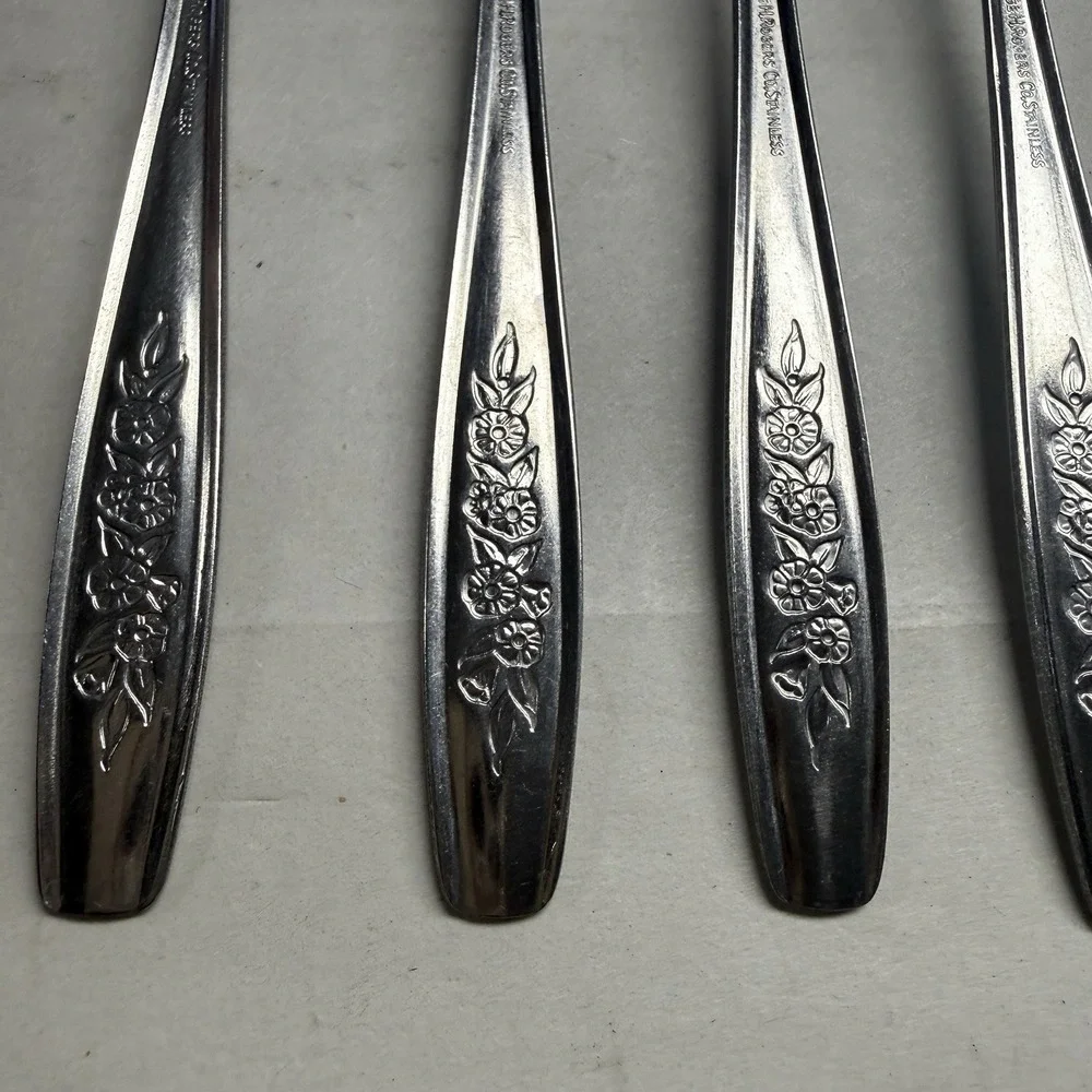 5 Simeon L George H Rogers Stainless Flatware Dinner Forks Spoons Spring Ballad