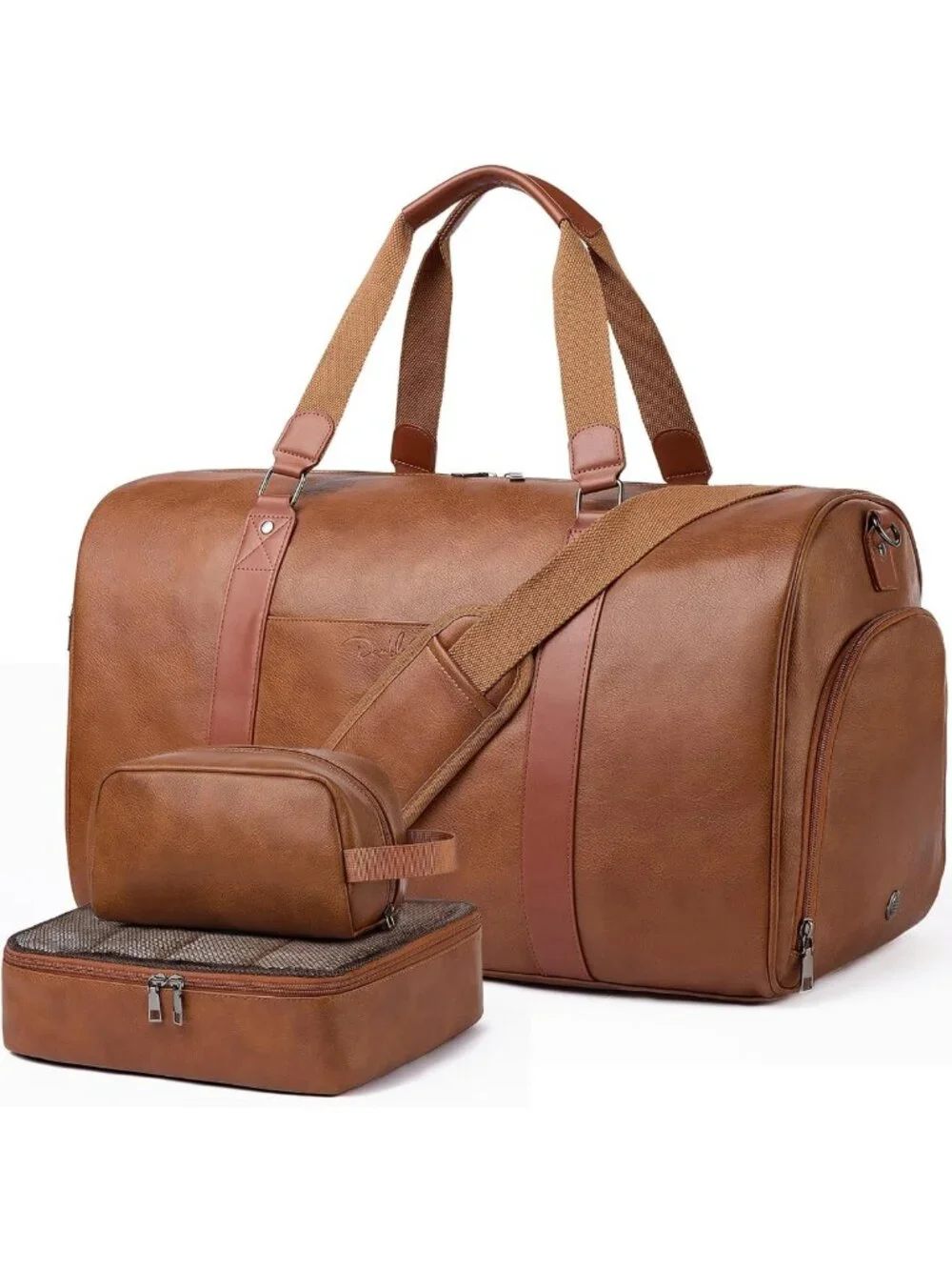 Large 3-in-1 Leather Duffle Bag - Travel Weekender Gym Overnight Carry-On with