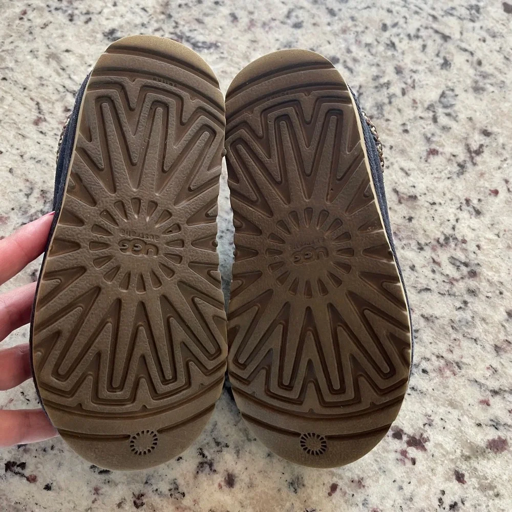 UGG Tasman Slipper Kids Size 1 Navy Blue Suede Sheepskin Lined Clog 1019066K