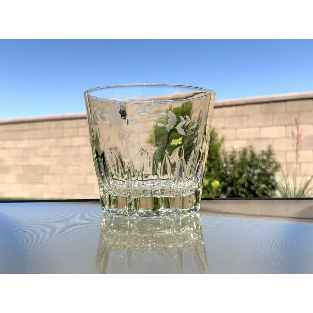 Vintage Princess House Heritage Crystal Ice Bucket Etched Floral Glass 5.5”