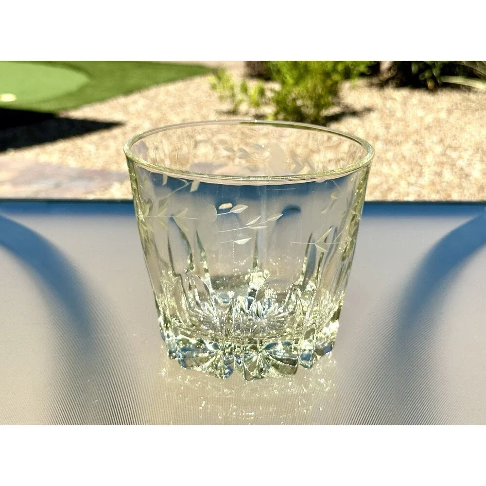 Vintage Princess House Heritage Crystal Ice Bucket Etched Floral Glass 5.5”