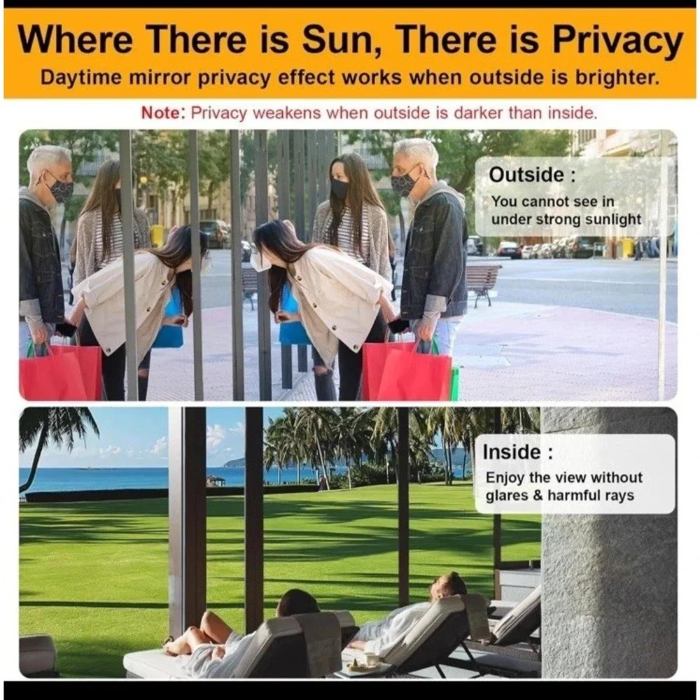 Window Privacy Static Cling Sun Blocking Reflective Silver 29.5x157.4 - 2pk