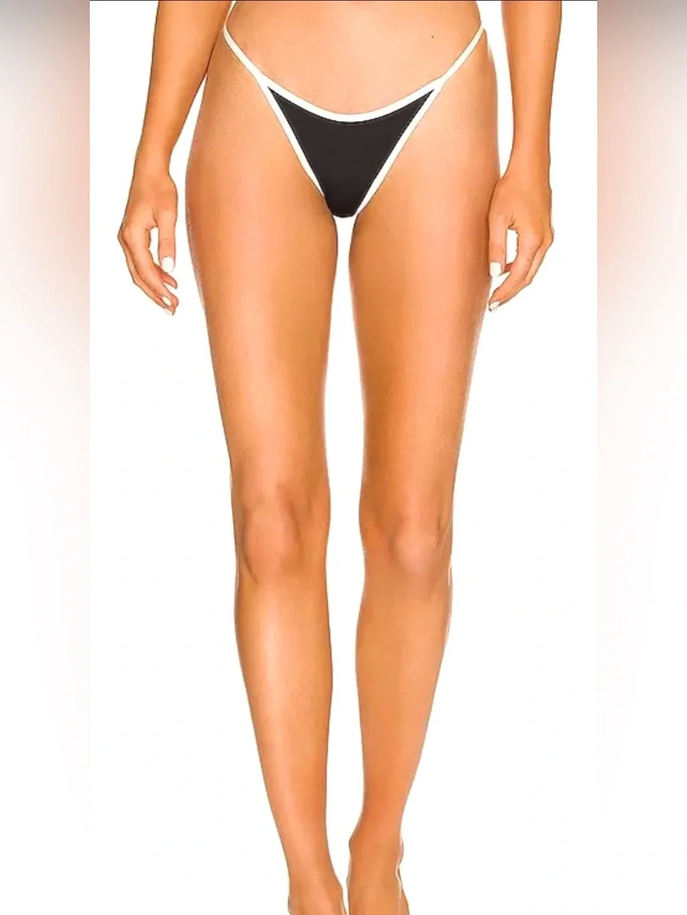 L*Space Tommy Bitsy Bikini Bottom Black White Trim Cheeky High Cut Swim NWT