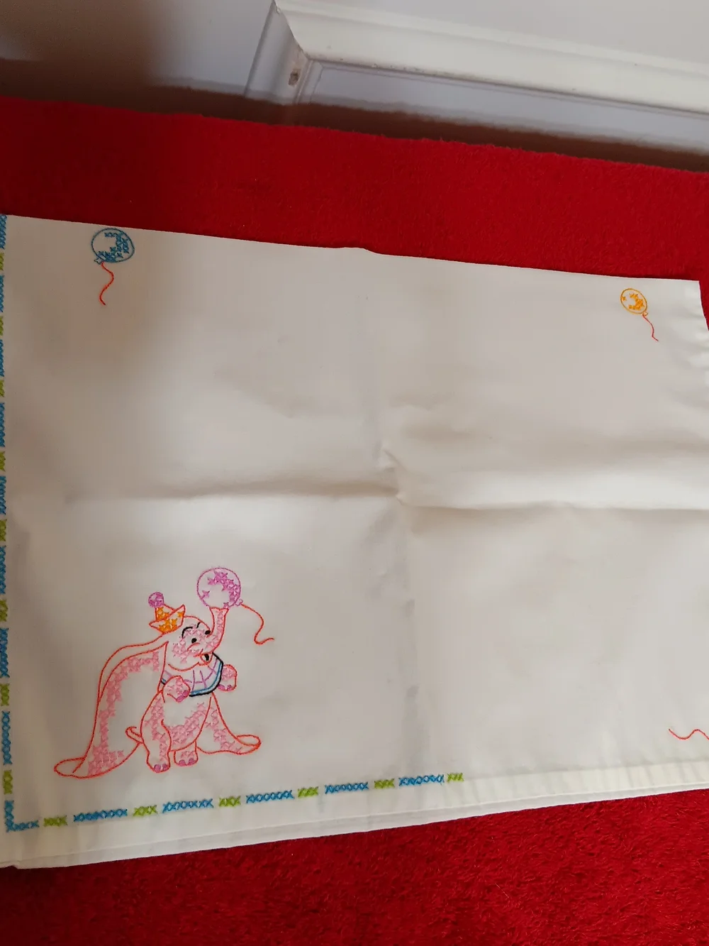 Embroidered Elephant & Bunny Vintage Cotton Crib Sheet Set - Pink, Blue, Cream