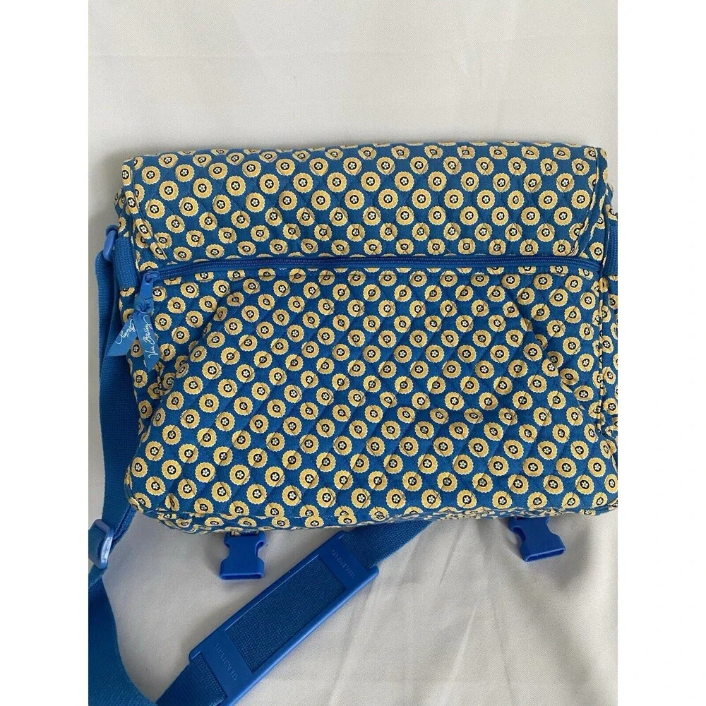 Vera Bradley Riviera Blue Yellow Floral Large Messenger Laptop Crossbody Bag