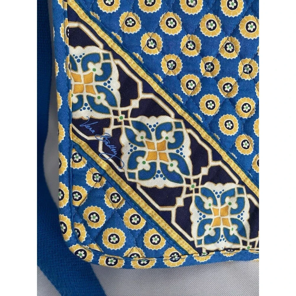 Vera Bradley Riviera Blue Yellow Floral Large Messenger Laptop Crossbody Bag