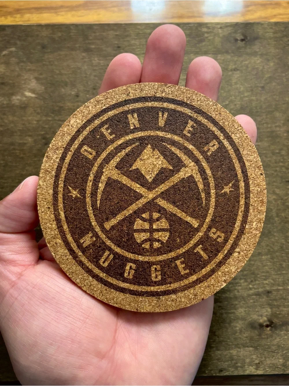 Denver Nuggets Logo Laser Engraved Cork Coaster