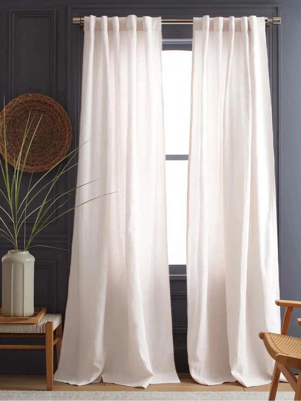 QUINCE Set Of 2 48x96 Heavyweight European Linen Curtains White 0083