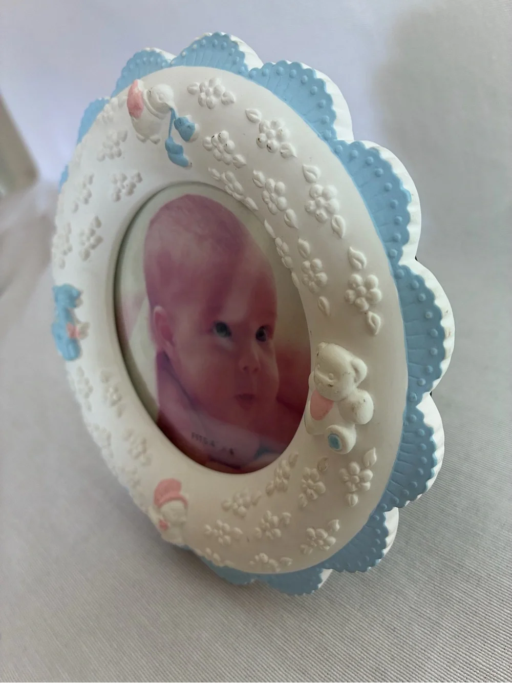 Vintage Russ Berrie Nursery Picture Frame 3D Pastel Stork Giraffe Teddy Bear 6