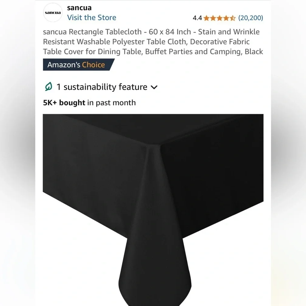 Black rectangular tablecloth 60 x 84