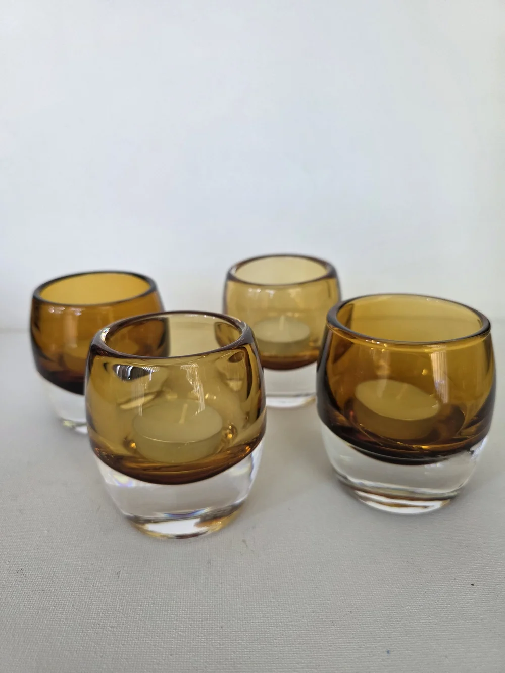 Mikasa Amber and Clear Glass Tealight Holders - Set of 4