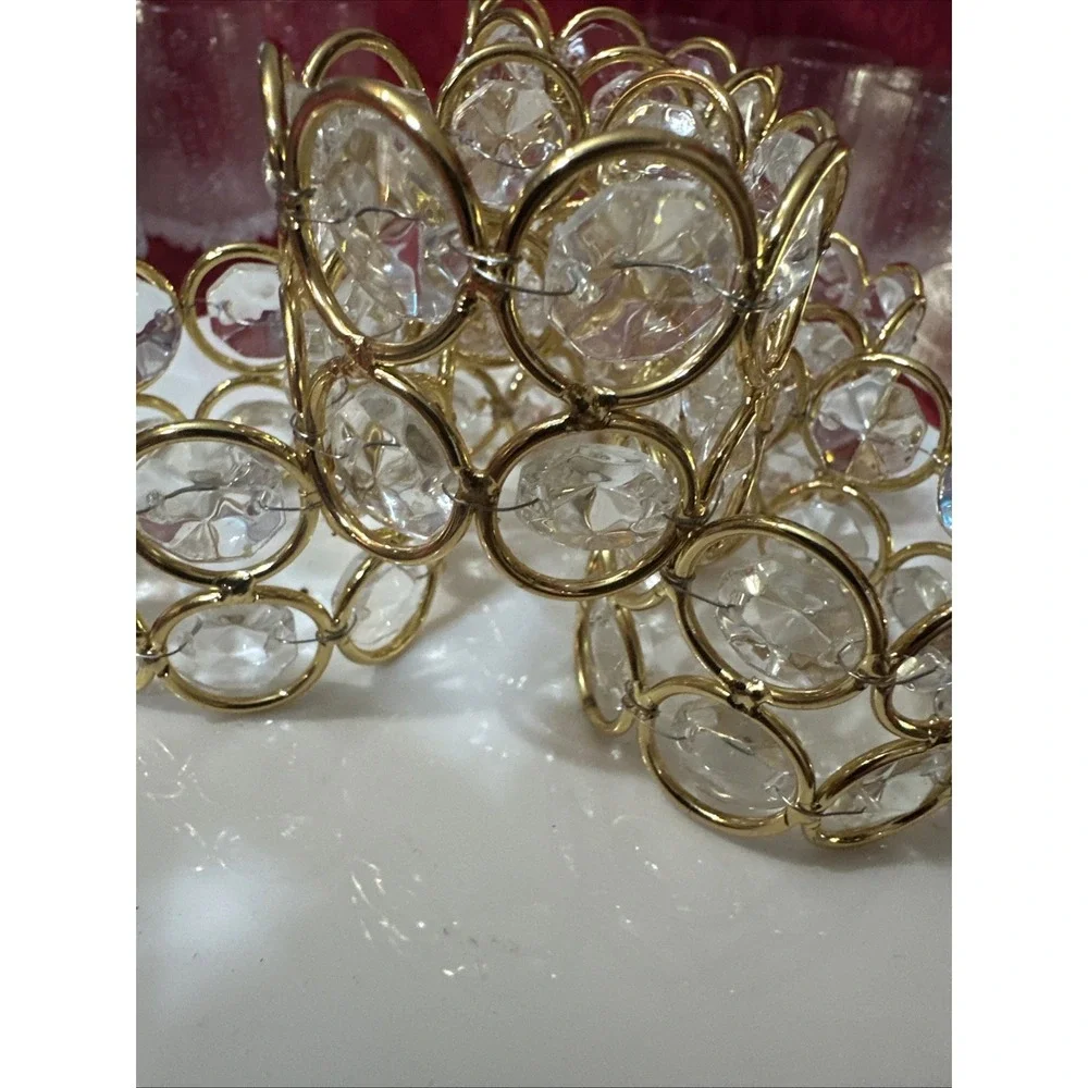 6 Crystal Sparkly Bling Gold Napkin Rings Holders Dinner Table Decor