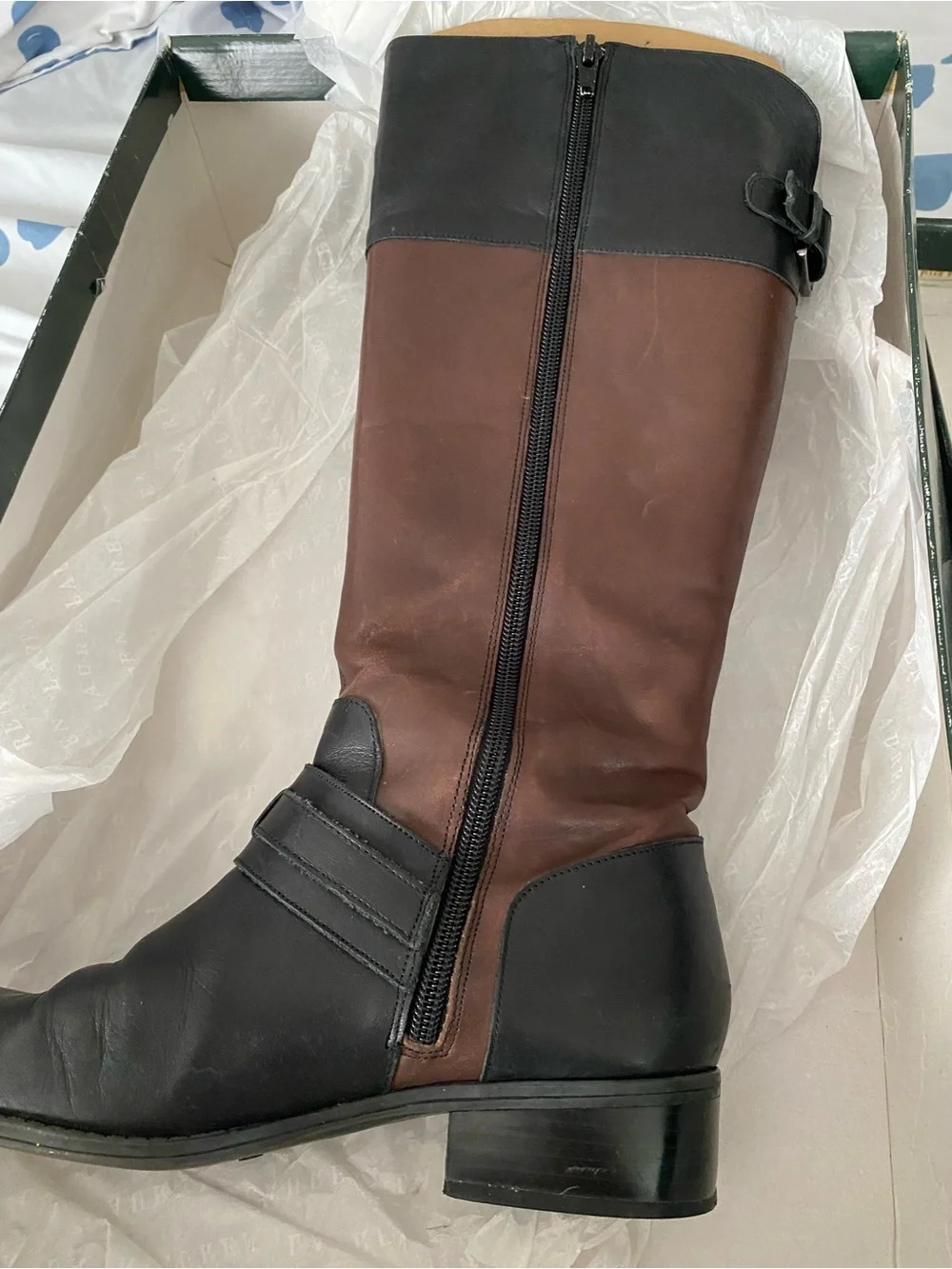 Ralph Lauren Two-Tone Brown and Black Leather Over-the-Knee Boots