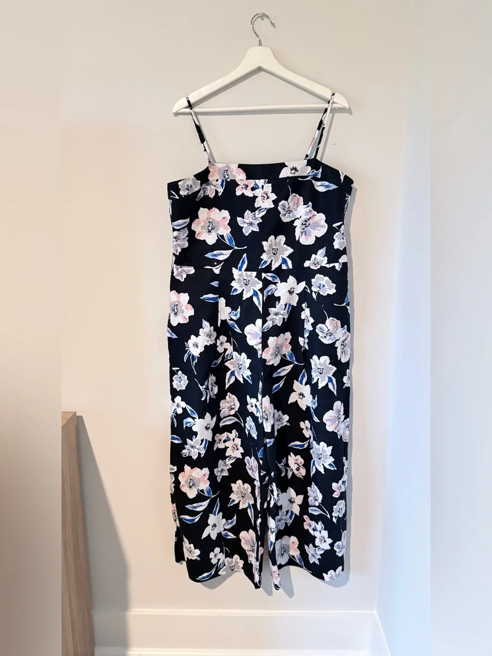 Banana Republic Floral Linen Wide Leg Jumpsuit Women 14 Vacation Travel Casual