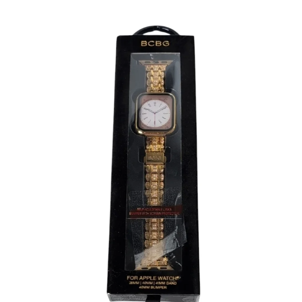 BCBG Gold Tone & Crystal Apple Watch Band Adjustable 38/40/41 MM