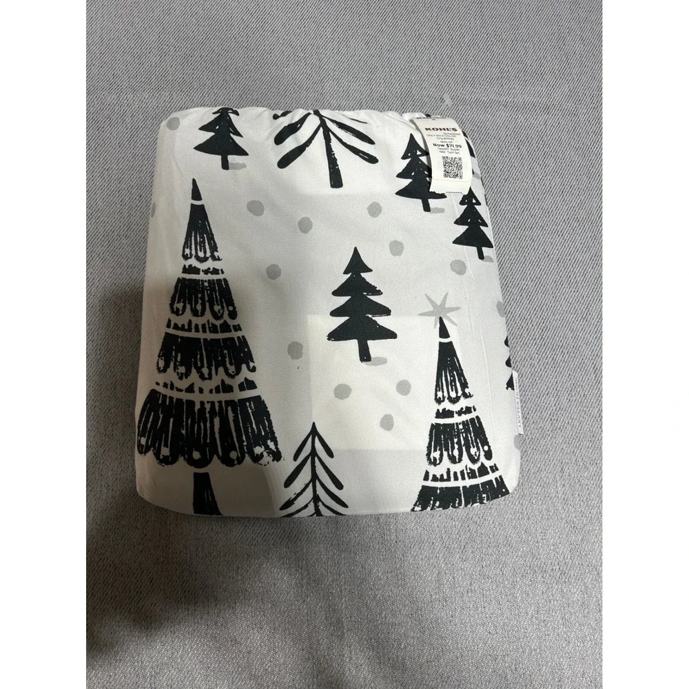 Levtex‎ Home Sheet Set Twin White Black Christmas Tree Holiday Winter Woodland
