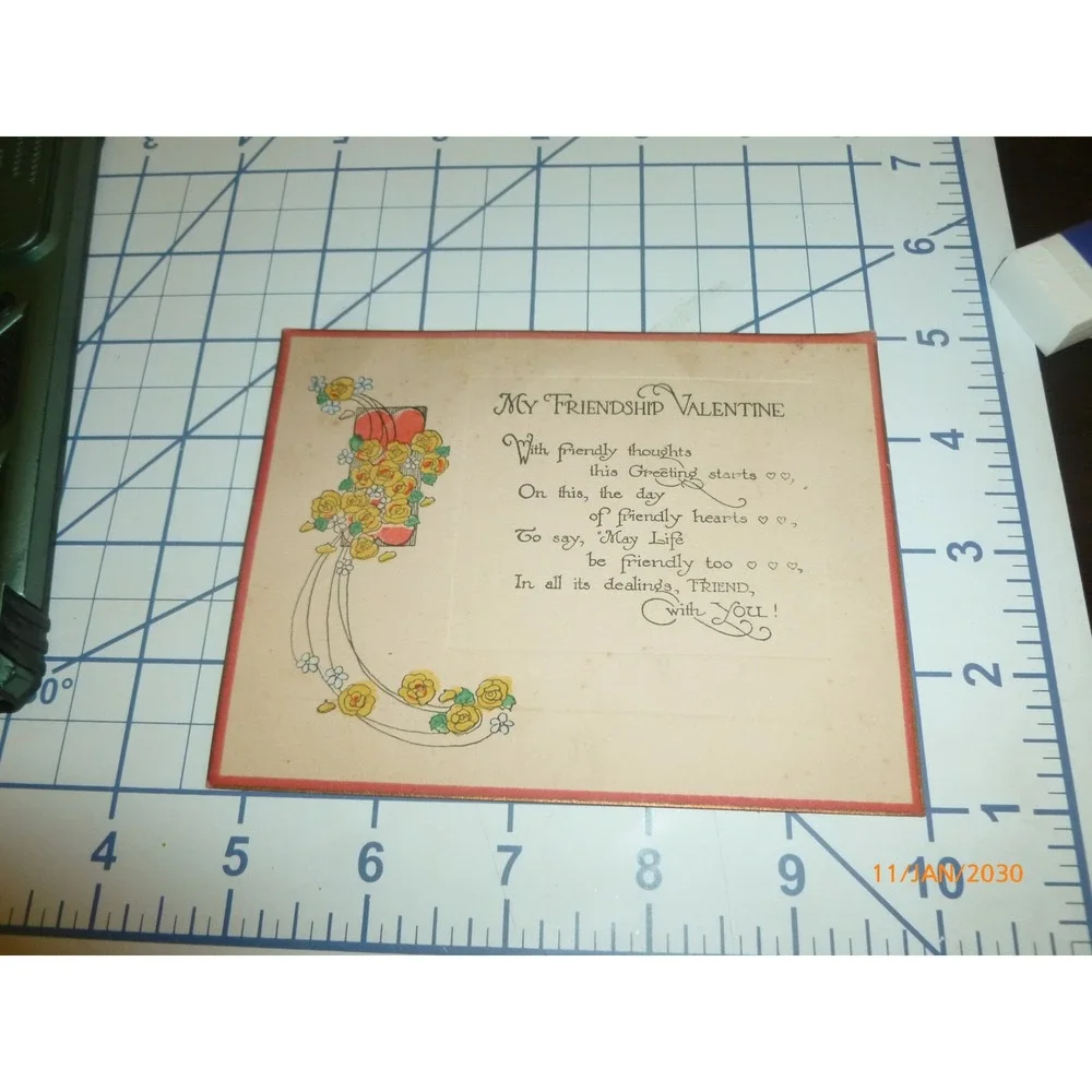 Vintage My Friendship Valentine Card Yellow Roses‎ Hearts Gartner Co Chicago USA