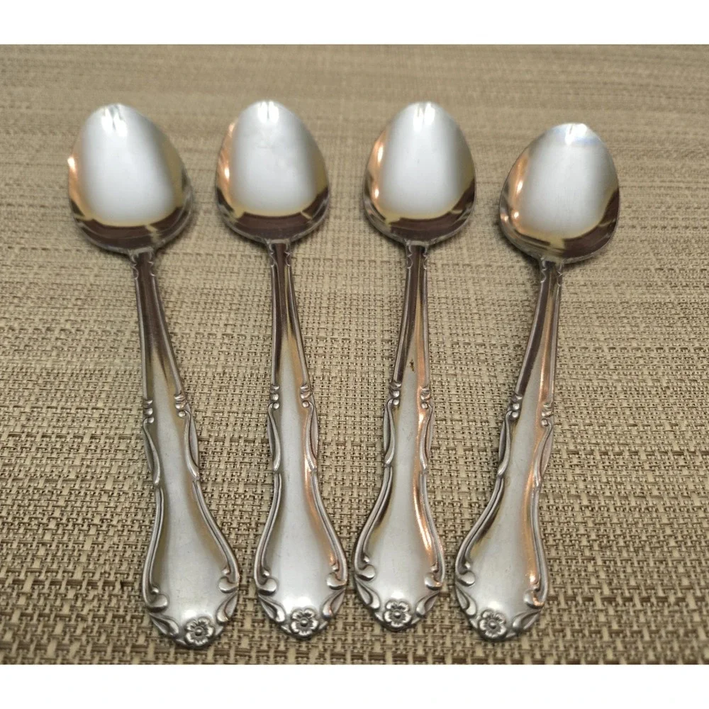 Oneida‎ MELINDA JAPAN Stainless, Flower Tip Glossy Flatware Lot Of 4 Tablespoons