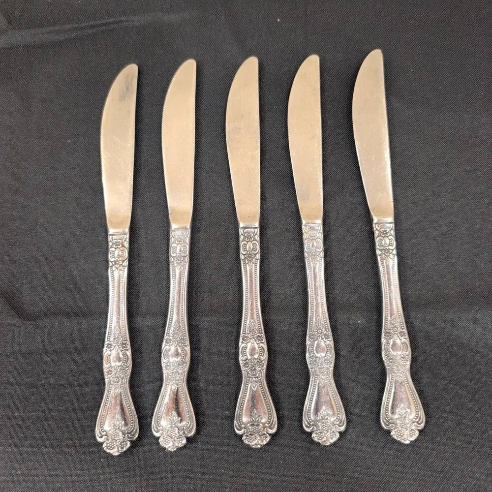 Rogers & Co Stainless Korea Floral Ornate Dinner Knives Set of 5