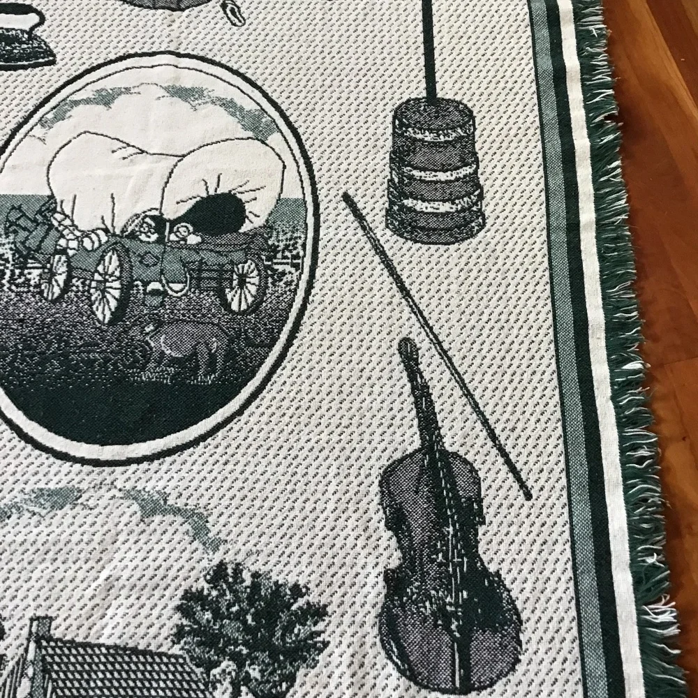 Laura Ingalls Wilder Vintage Throw Birthplace Wisconsin Dark Green Blanket