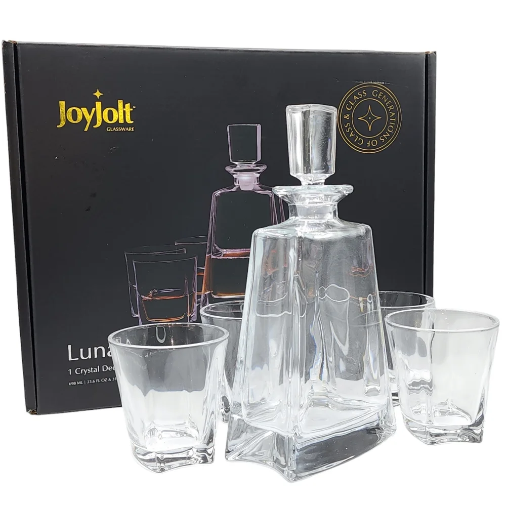 JoyJolt Glassware Luna Whiskey Crystal Decanter And Glass Set of‎ 6
