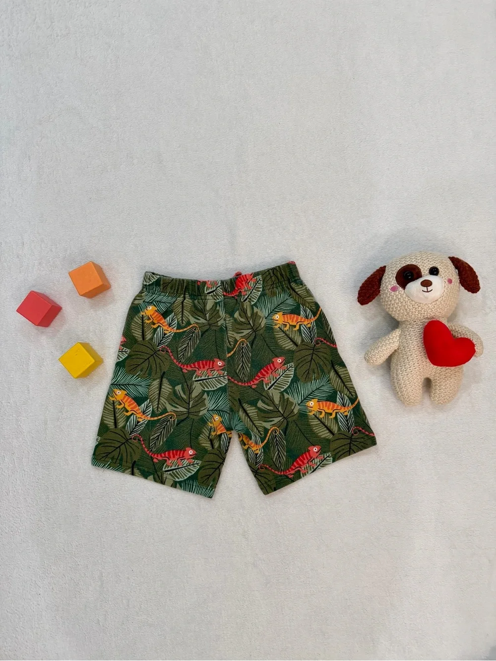 Kids Green Tropical Chameleon Print Shorts
