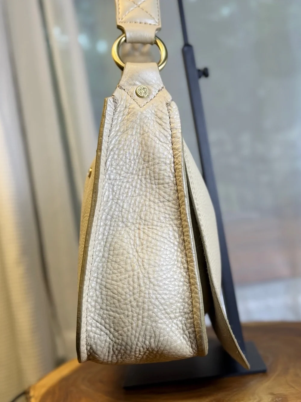 Cole Haan Beige Pebbled Leather Flap Crossbody Messenger Bag Braided Strap EUC