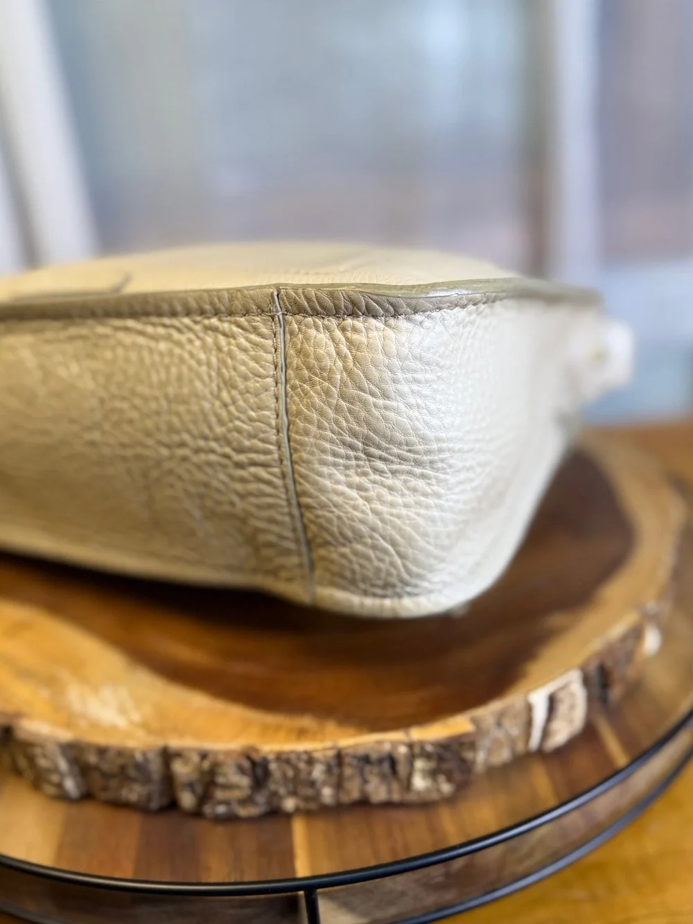 Cole Haan Beige Pebbled Leather Flap Crossbody Messenger Bag Braided Strap EUC