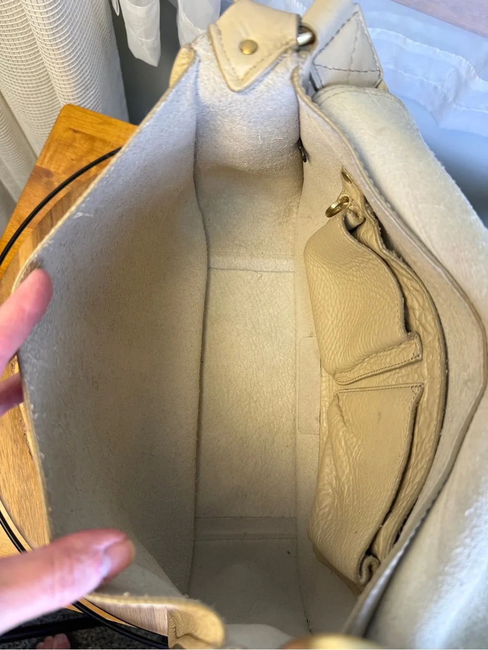 Cole Haan Beige Pebbled Leather Flap Crossbody Messenger Bag Braided Strap EUC