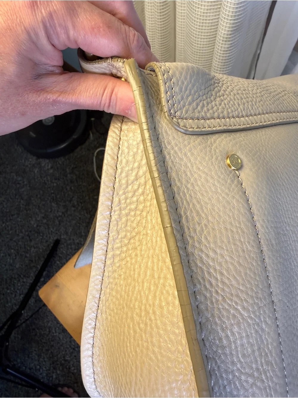 Cole Haan Beige Pebbled Leather Flap Crossbody Messenger Bag Braided Strap EUC