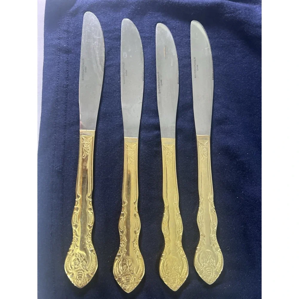International Company Stainless 24 KT Gold Plated Flatware Knives 4 Pieces