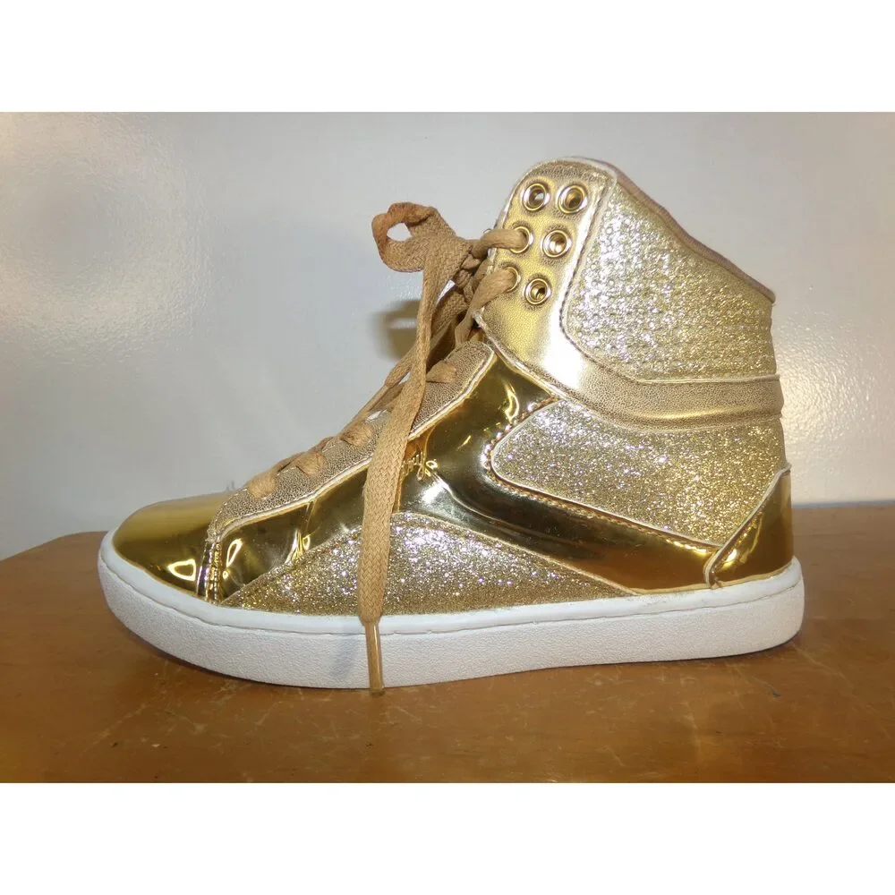 Pre-Owned Dance Hip Hop Shoes Kids 2M Sneakers Pleather High Top Gold