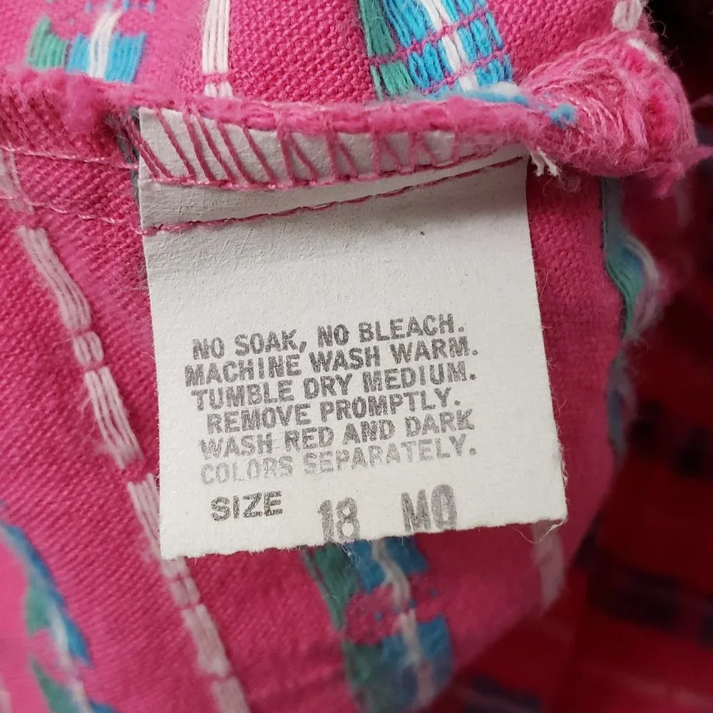Vintage OshKosh Vestbak Overall Dress 18 month PINK Denim Flower Bow USA 80s
