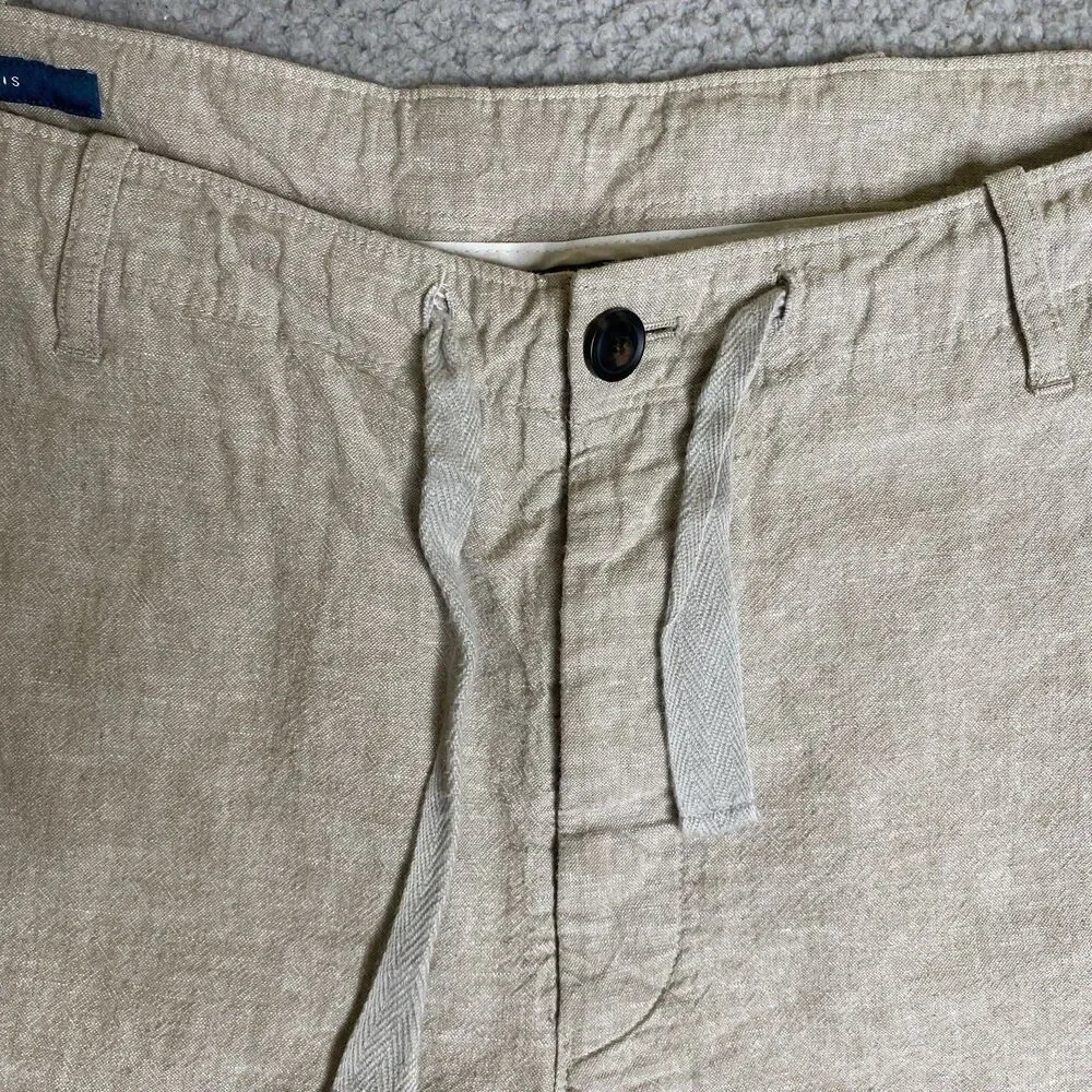 Perry Ellis Pants Men 36x30 (38x29L) Beige Linen Blend Pockets Drawstring Casual