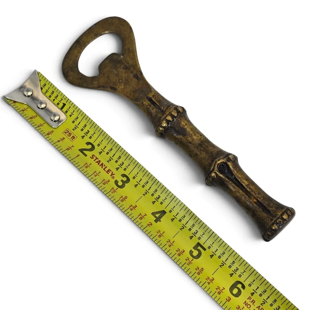 Vintage Brass Bamboo Handle Bottle Opener Heavy Barware 6