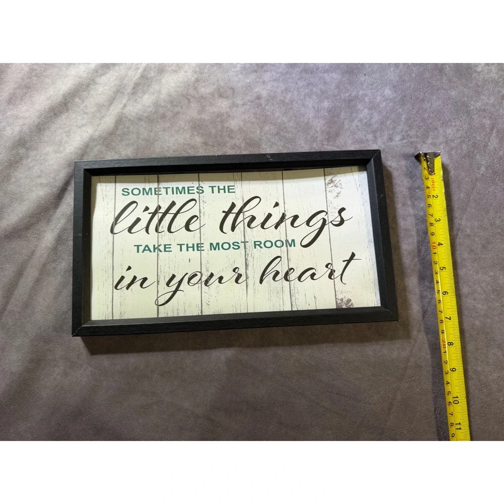 Little Things Heart Quote Framed Wall Art Rustic Farmhouse Decor Black Frame12x6