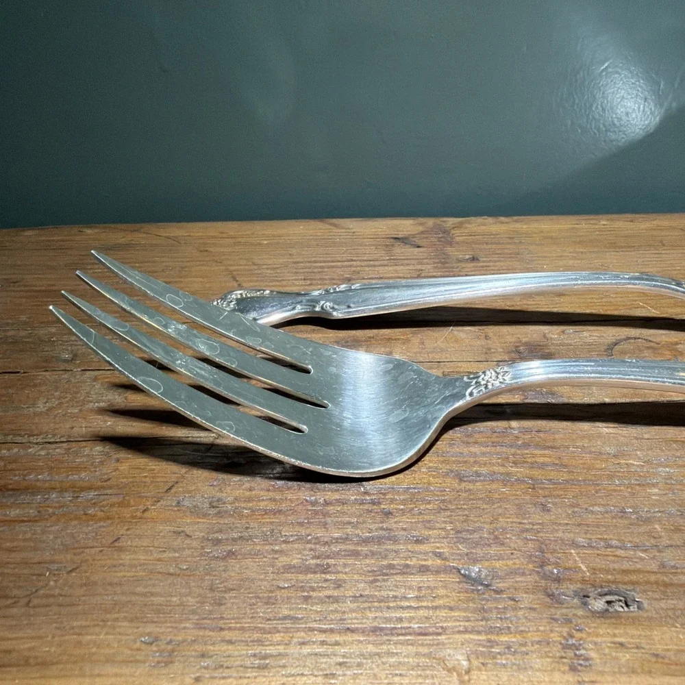 Rogers and Bros Silver Plate Serving Fork and Spoon Daybreak Elegant Lady Set 9