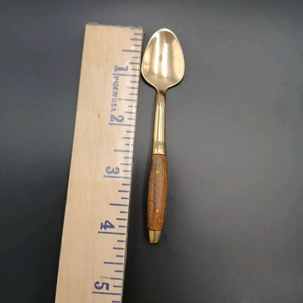 Antique Rosewood Bronze and Wood Set of 6 Small Spoon Thailand Rare