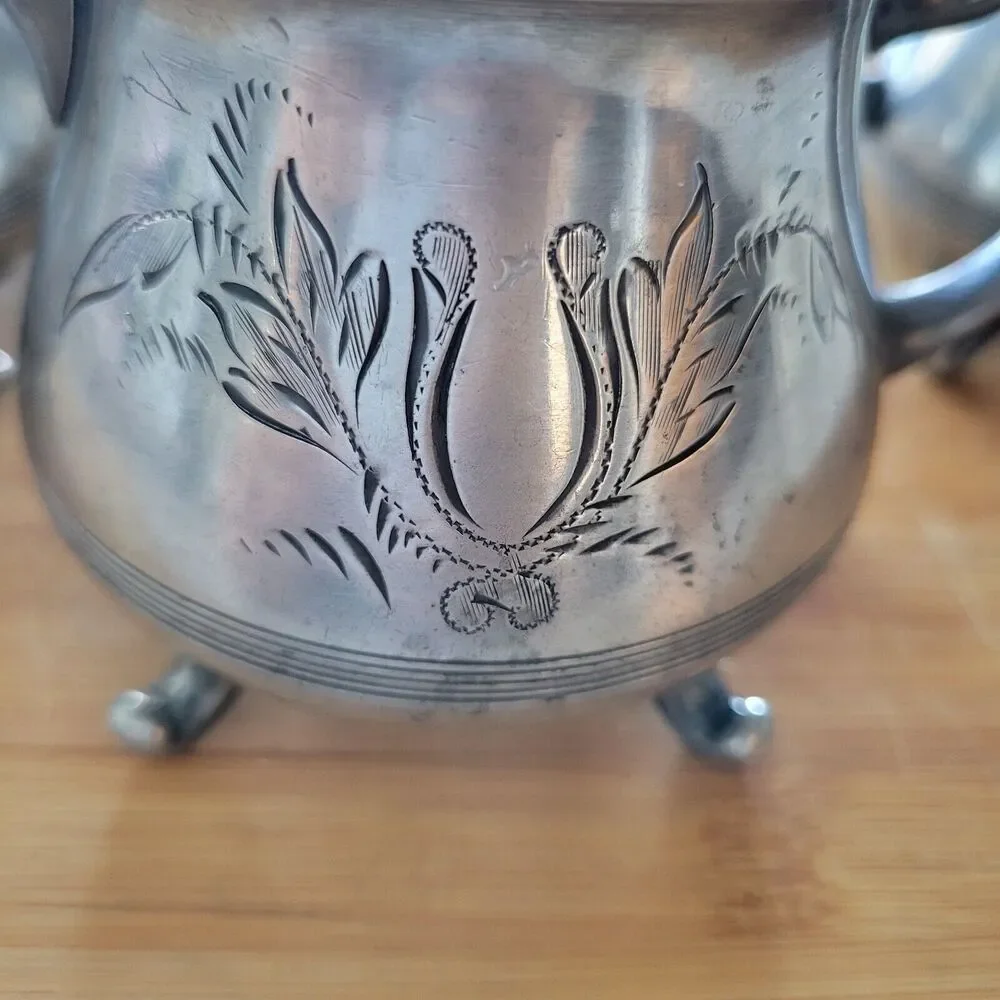 Vintage Beacon Silver Taunton Mass Quadruple Set of 3. Cream white brown sugar